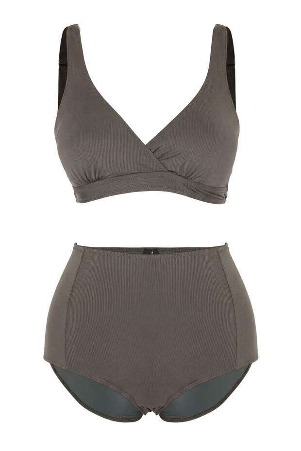Haki Bralette Kaplı Yüksek Bel Hipster Bikini Takımı TBESS26BT00192 - 4