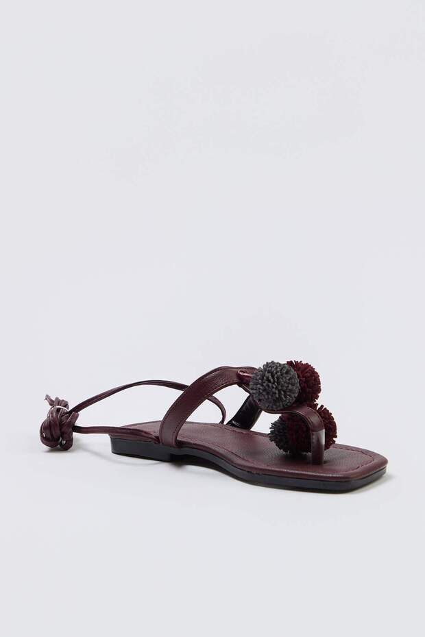 Bordo İp Bağlama Detaylı Kadın Sandalet TAKSS26SD00016 - 2