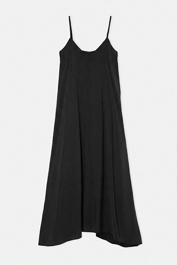 Black V-Neck Adjustable Thin Strap Modal Dress Tdrss26El00077