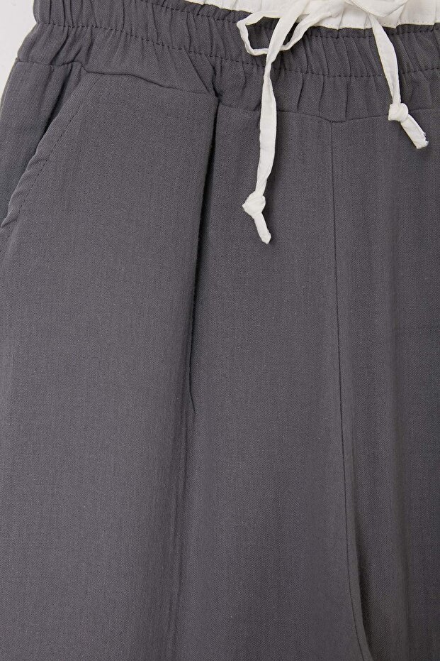 Gri Beli Latikli Ayarlı Cepli Muslin Pantolon TDRSS26PL00049 - 5