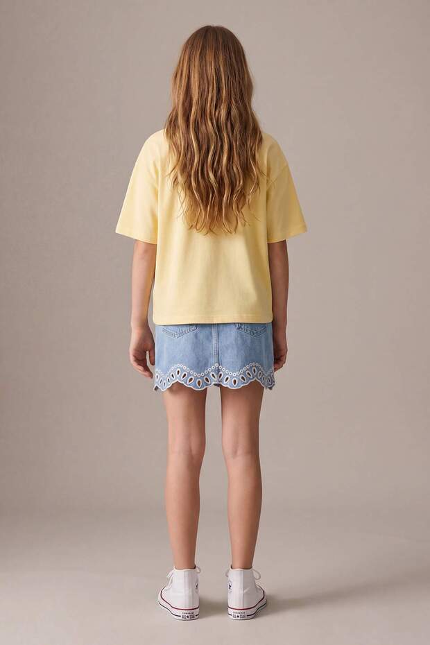 Sarı Düz Örme Kız Çocuk T-Shirt TKDSS26TS00085 - 4