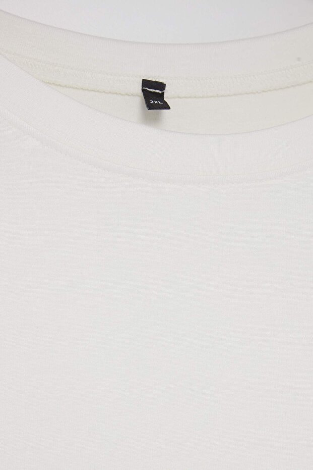 Ekru Fitted/Vücuda Oturan Kısa Kollu Pamuk Ribana Örme Büyük Beden T-Shirt TBBSS26BF00079 - 7
