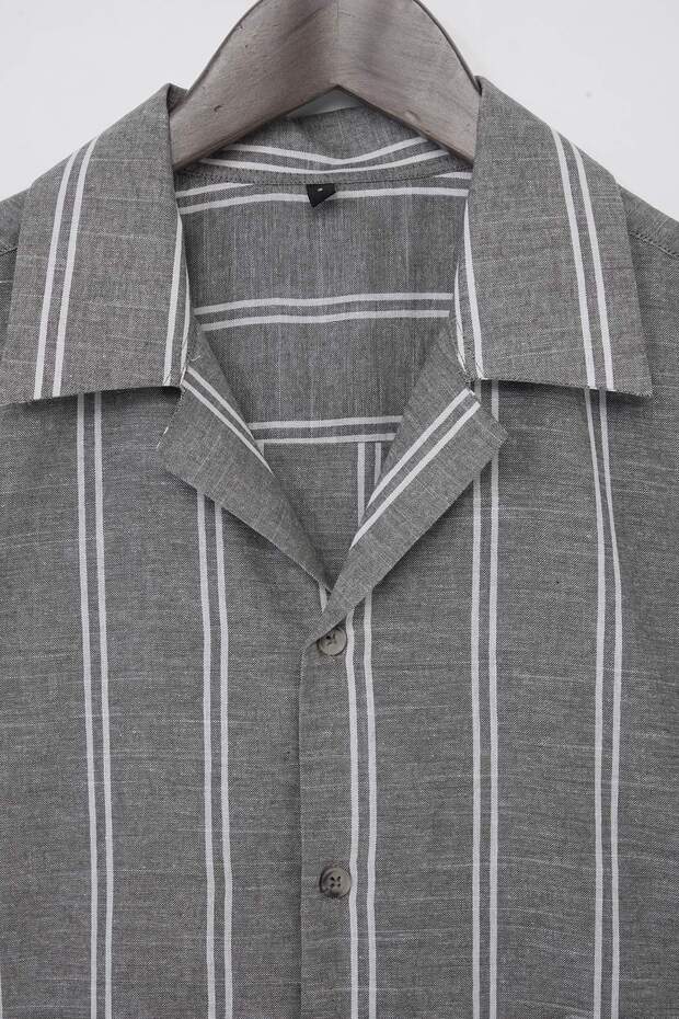 Haki %100 Pamuk Apaj Yaka Kısa Kollu Regular Fit/Normal Kalıp Erkek Gömlek TMNSS26GO00046 - 5