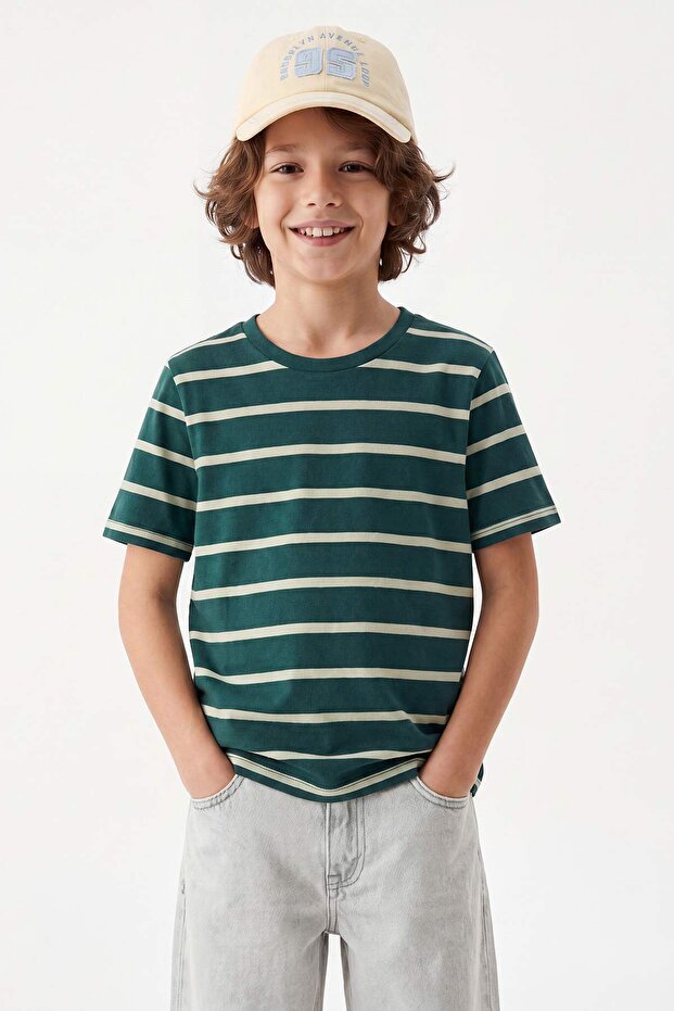 Yeşil-Taş-Haki 3'lü Erkek Çocuk %100 Pamuk Basic Kısa Kol Örme T-Shirt TKDSS25TS00021 - 7