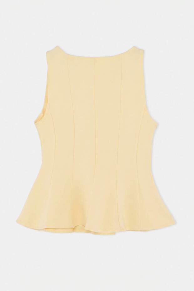 Sarı Peplum/Belden Oturmalı Kayık Yaka Esnek Örme Bluz TWOAW26BZ00229 - 7