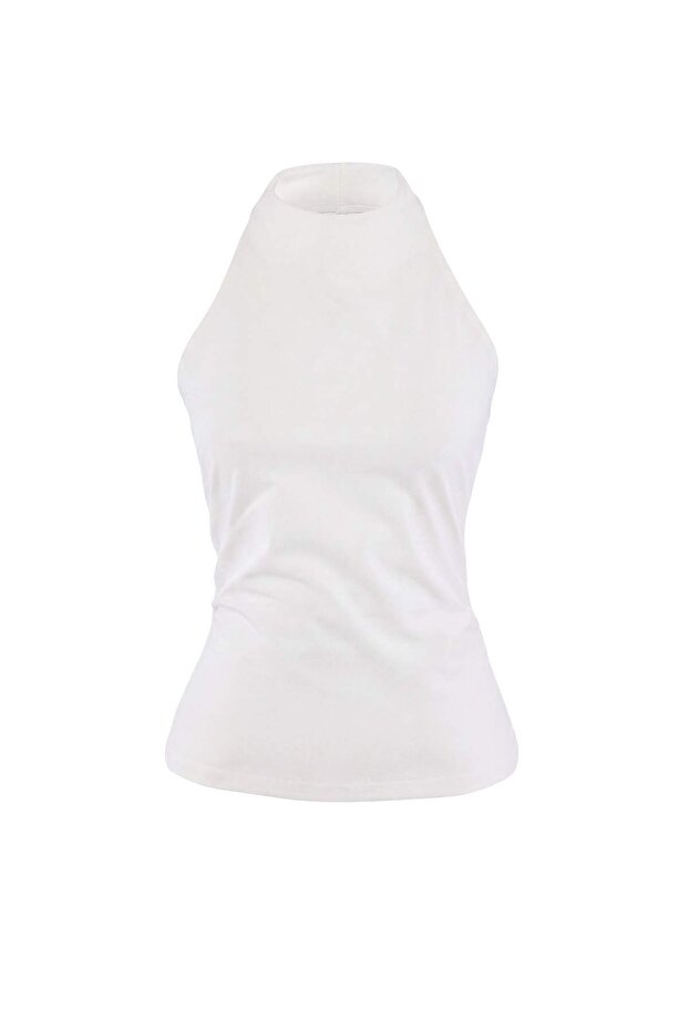 Teen Ekru Fitted/Vücuda Oturan Boyundan Bağlamalı Büzgülü Paper Touch Örme Bluz TWOSS26BZ00274 - 1
