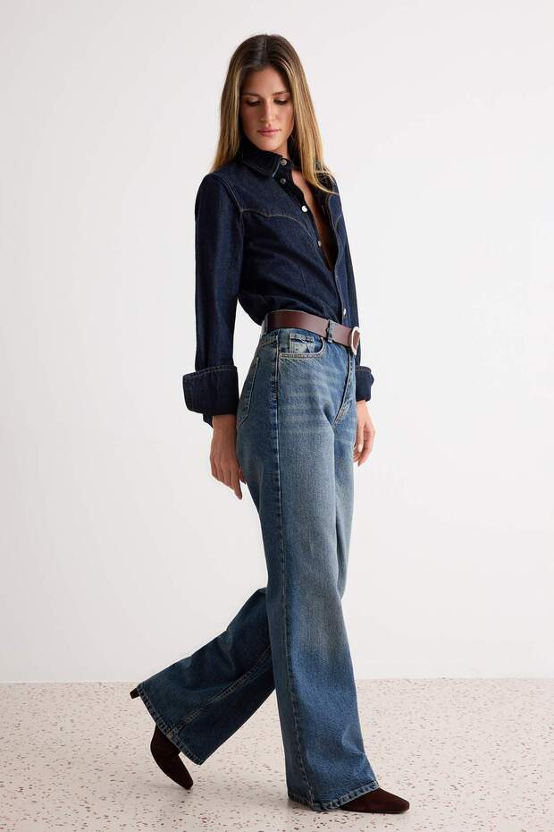 Koyu Mavi Premium Yüksek Bel Wide Leg Jeans TWOSS25JE00089 - 2