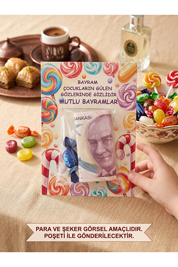 TAFPE ART STUDİO Bayram Harçlık ve Şeker Sunum Kartı - Poşetli 100 Adet - Çocuklar İçin Bayram Hediyeliği