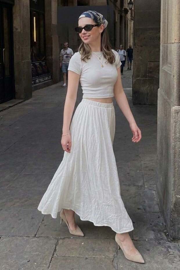 White Voile Fabric Basic Women's Long Length Women's Skirt Mg2366