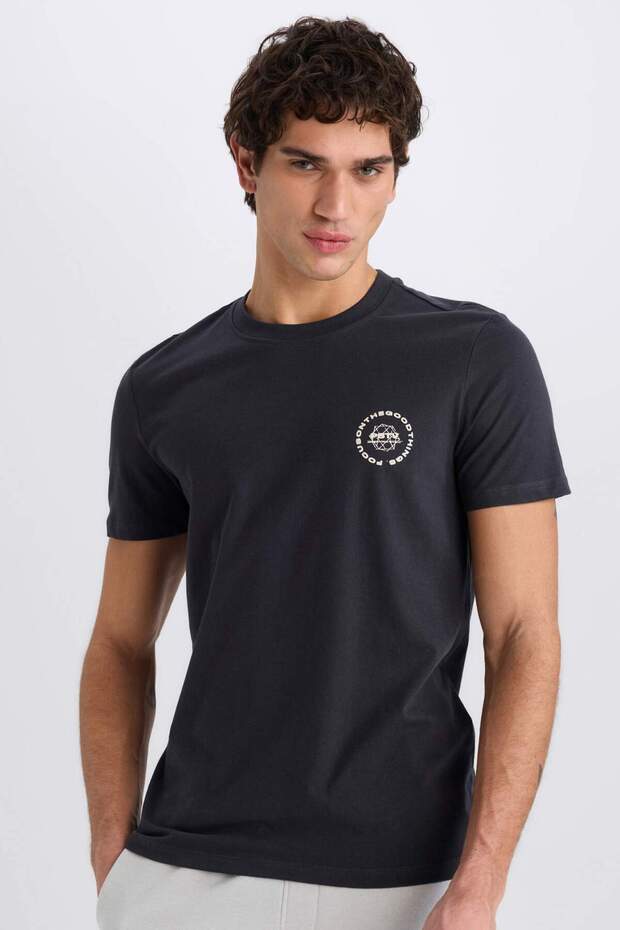 100% Cotton Slim Fit Crew Neck Printed Short Sleeve T-Shirt C2079Ax24Sm