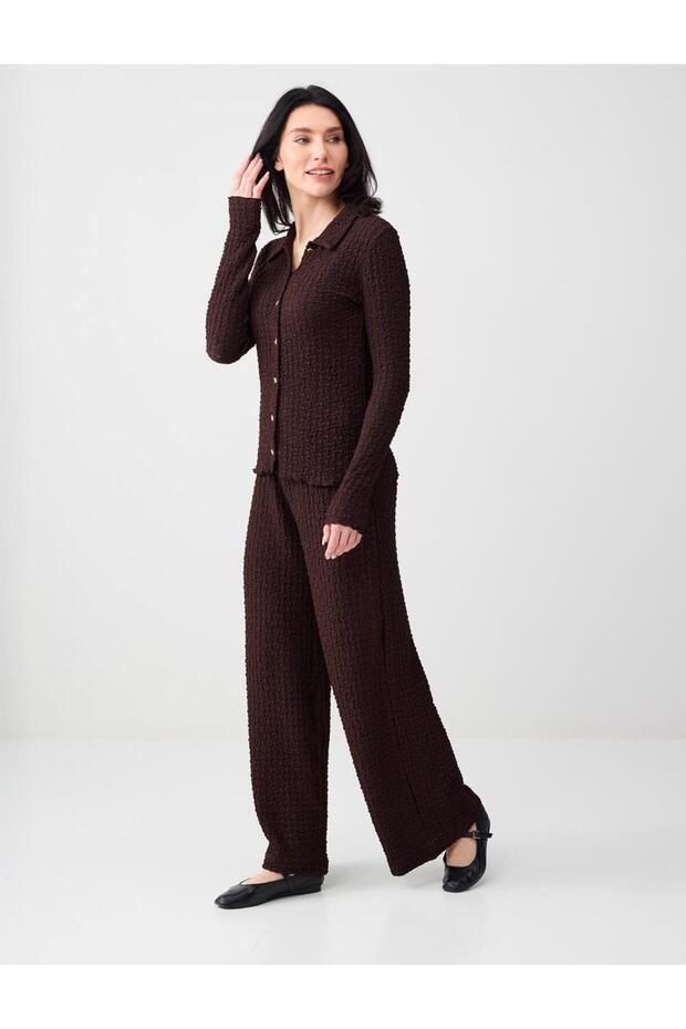 Bitter Brown Loose-Fit Textured Knitted Trousers