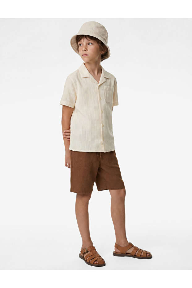 Cotton Turn-Down Collar Pocket Detailed Short Sleeve Shirt