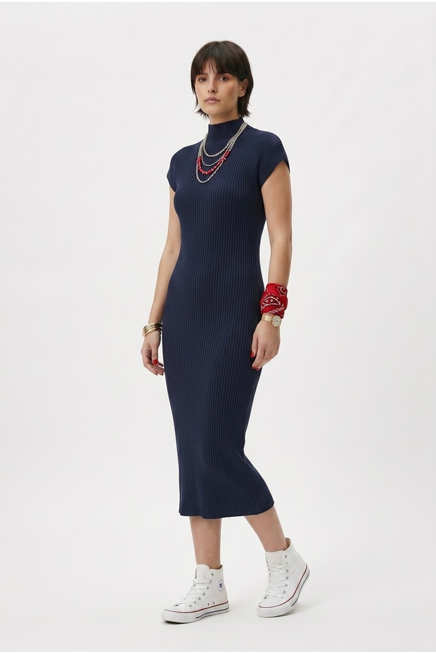 Modern Fit Zero Sleeve Half Turtleneck Knit Dress