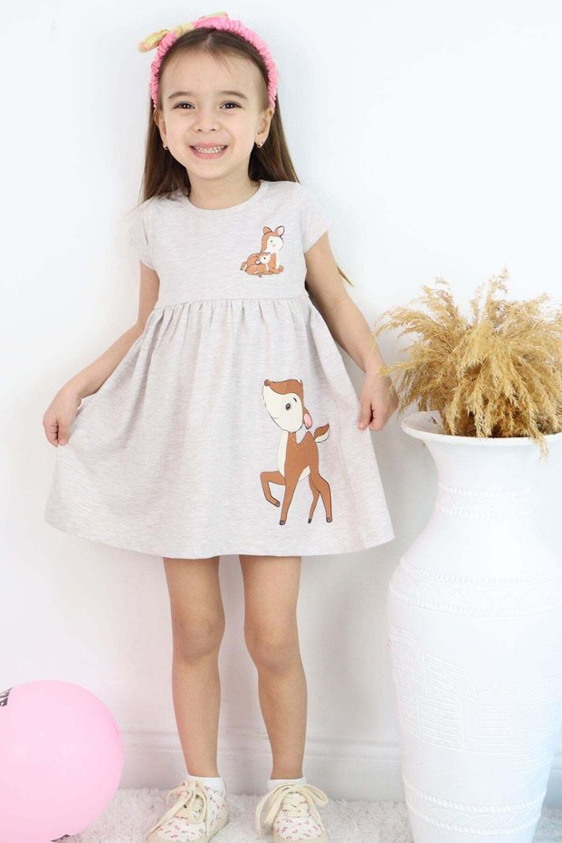 Girl's Dress Cute Gazelle Printed 1.5-5 Years, Beige Melange