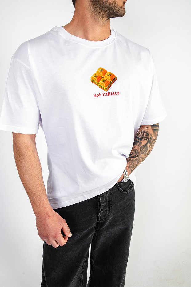 Hot Baklava Printed Oversized Unisex White Tshirt