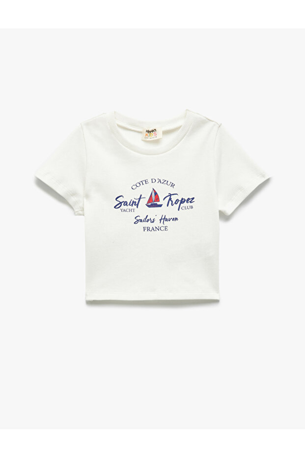 Printed Cotton Crew Neck Short Sleeve Crop T-Shirt