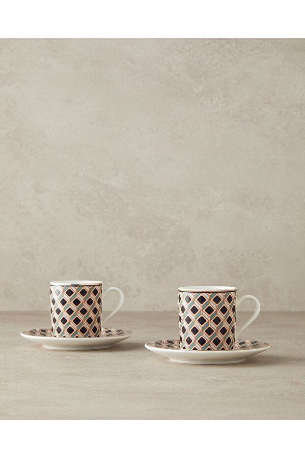 Modern Cube Bone Porcelain Coffee Cup Set 4 Pieces for 2 People Green