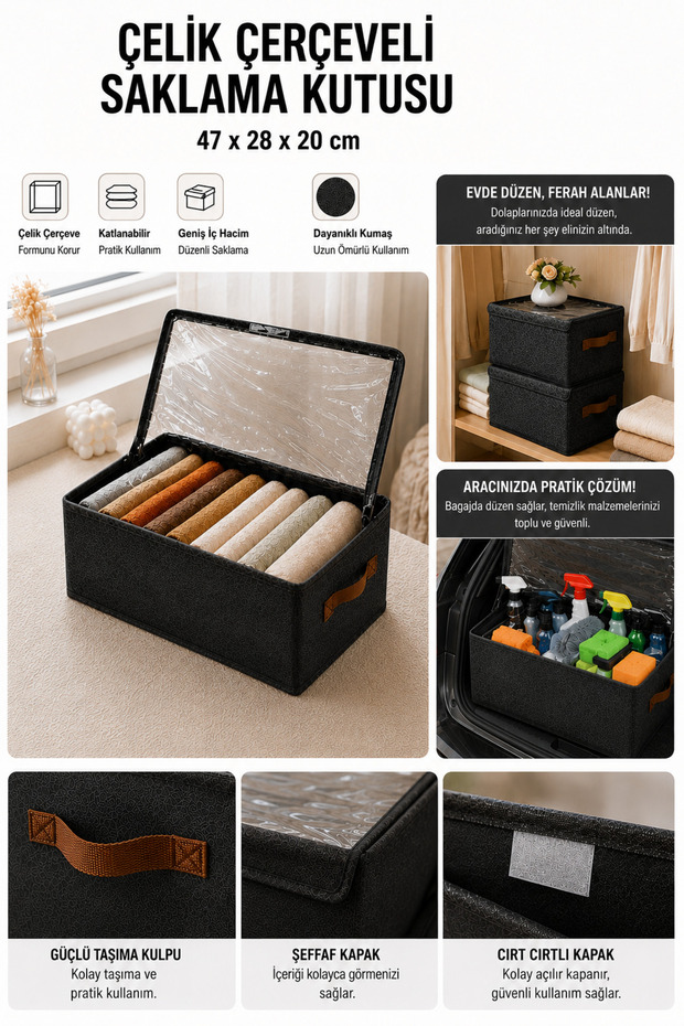 1 Piece Drawer with Lid, Cabinet Organizer, Steel Edge Frame Supported Fabric Storage Bag, 1 Piece