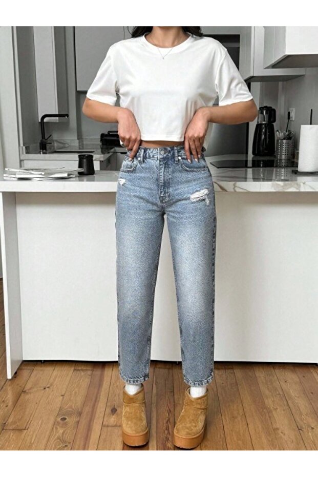 HerTon Kadın Yüksel Bel Mom Jean Pantolon %100 cotton Esneme yok