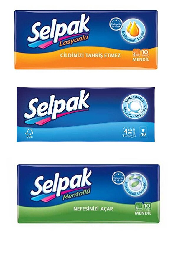 Wipes Set of 3 (Lotion-Classic-Mentol)1*3 (30 Pieces of 1 Wipes)