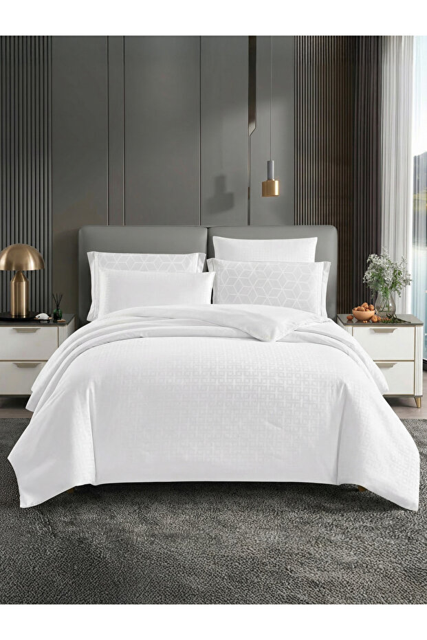 6-Pcs Geometric Duvet Cover Set, King Size 220x240 cm, Brushed Microfiber Fabric(Without Filler)