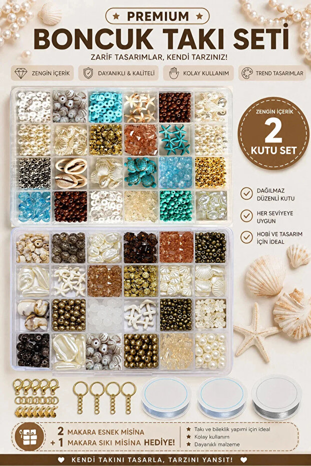 By MO Accessories İkili Yaz Temalı Deniz Kabukları ve Cam ve İnci Boncuklarla Takı Yapım Hobi Seti YENİ SEZON
