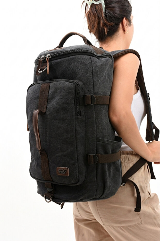 Eba-6051 Canvas (Cotton) Backpack Hand Luggage Suitcase with Laptop Compartment Camping Travel Mountaineer Black