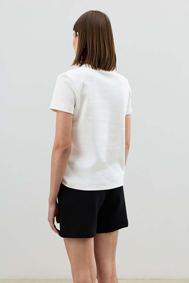 Ekru Basic Kadın T-Shirt - 4