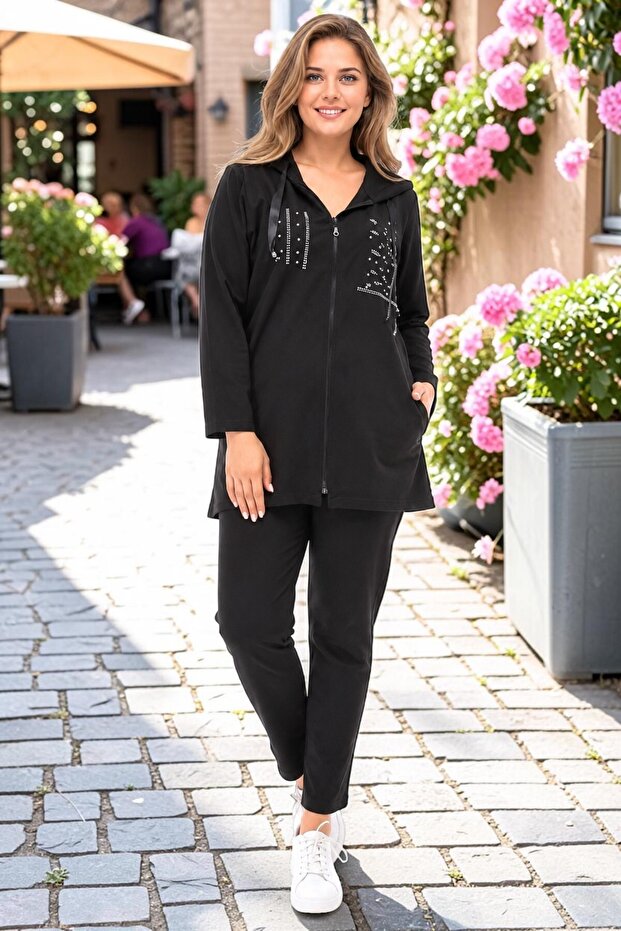 BLACK STONE FRONT HOODED SPORTS JACKET