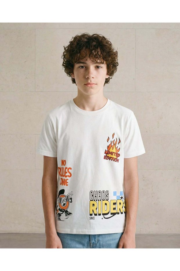 Senior Boys White Printed T-shirt