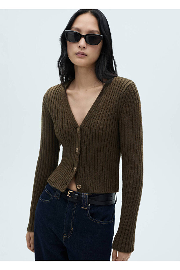 Ribbed cardigan with V-neck
