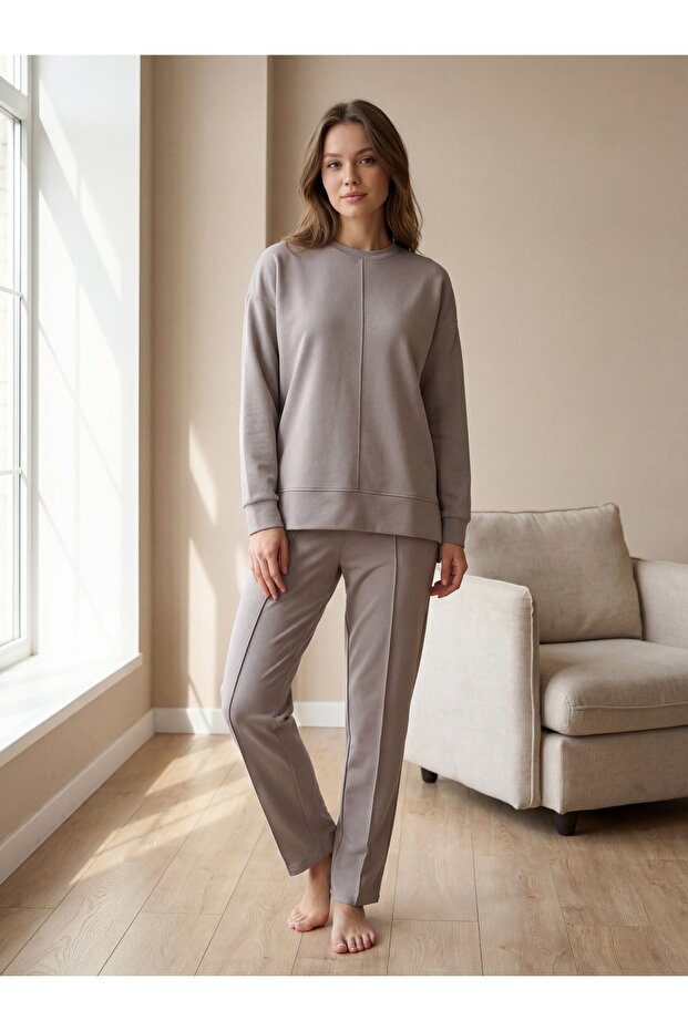 Women's Straight-Leg Tracksuit Set with Stitching Detail