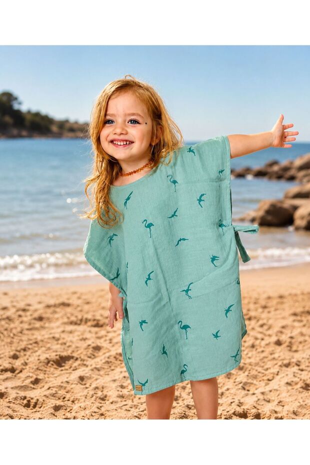 Organic Double Layer Patterned Muslin Poncho // Hooded // 60x50 Cm