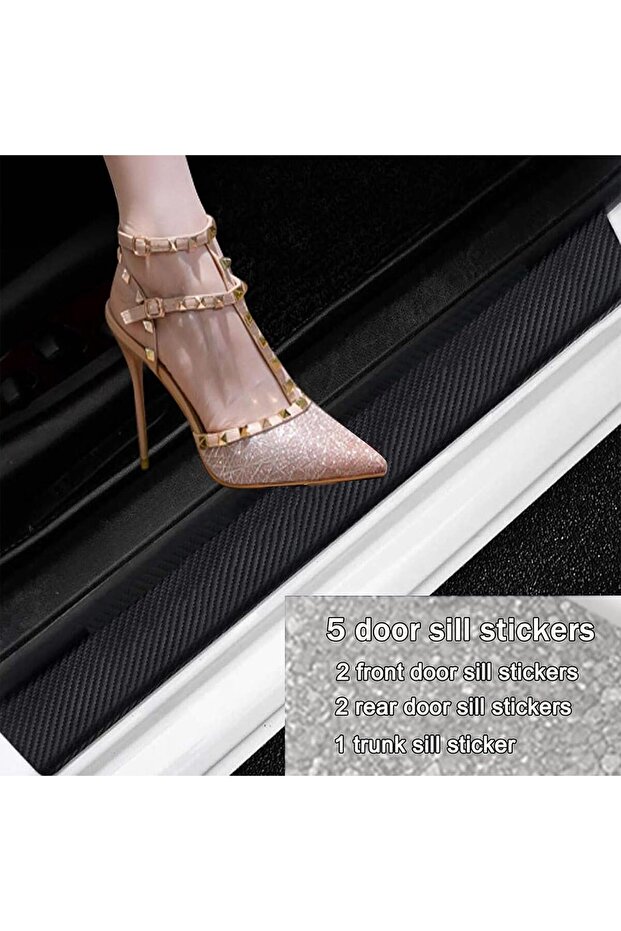 5-Pack Car Door Sill Plate Protectors, Black Carbon Universal Trunk Bumper Guard for Auto