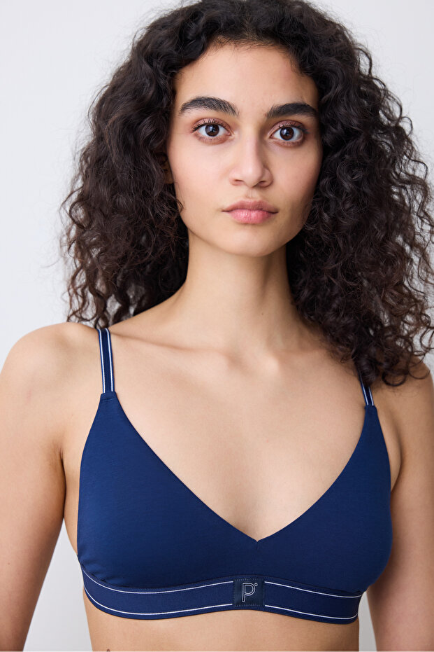 Removable Padded Soft Triangle Navy Blue Bra - 2