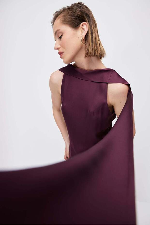 Women's Satin High Neck Maxi Evening Dress