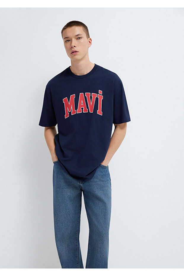 Logo Printed Dark Navy Blue Men's T-Shirt m 0611711 -84371