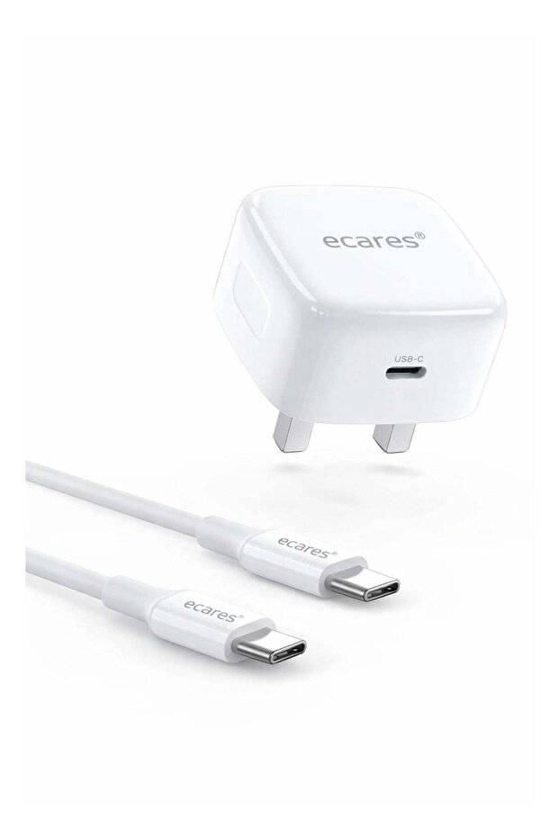 ® 20W USB-C Fast Charger with 1M USB-C to USB-C Cable, PD Type-C Wall Adapter UK 3-Pin Plug