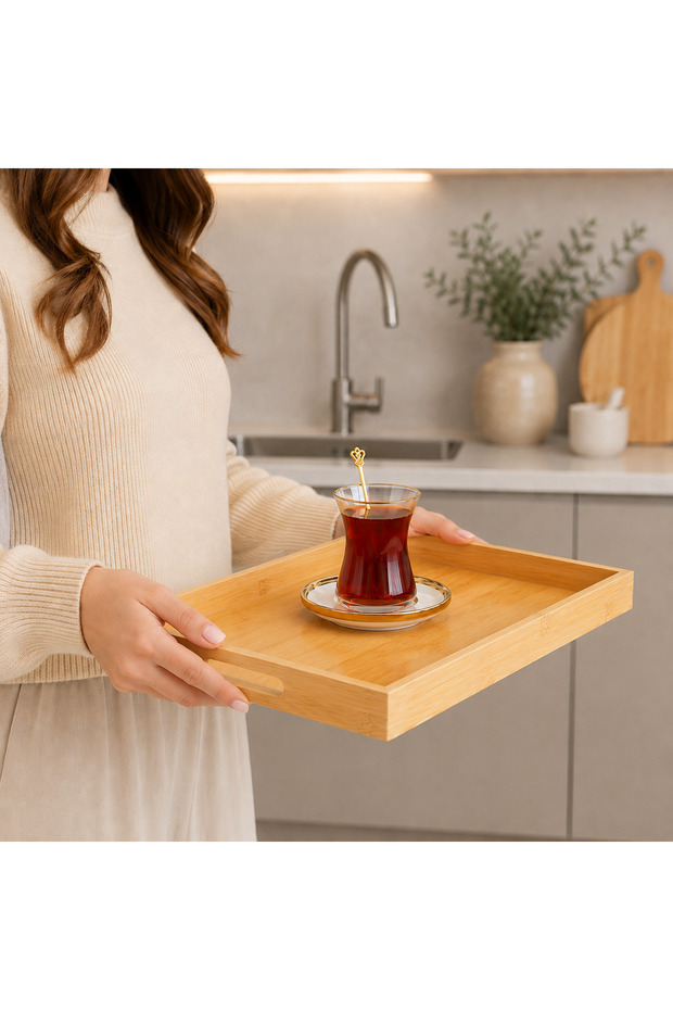 Set of 2 Decorative Luxury Bamboo Breakfast and Presentation Trays