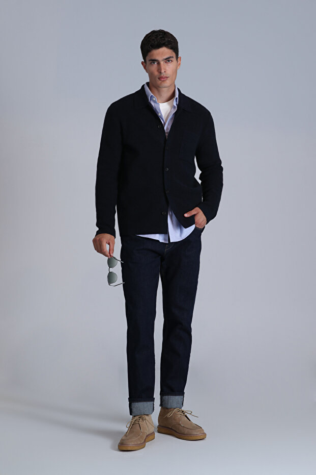 Ανδρική ζακέτα Navy Blue Solid - 4