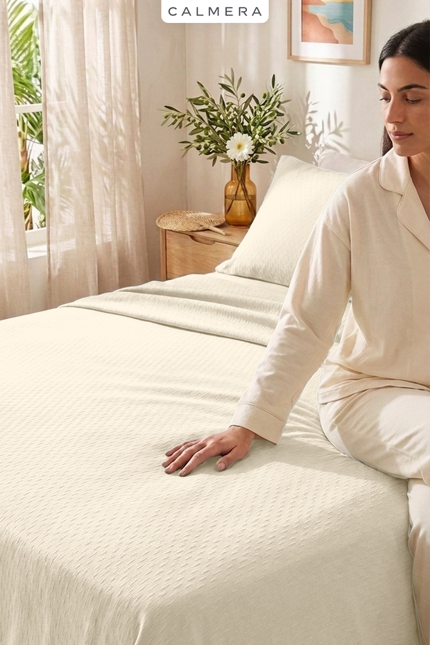 Sens Single Summer Pique |   Lightweight Thin Cool - Bedspread |   Cotton |   150 X 220 cm - Ecru