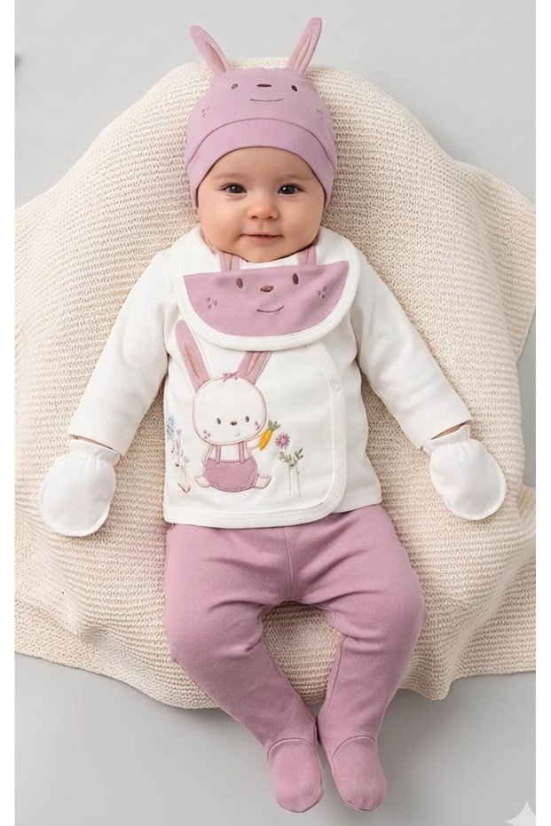 Newborn Baby Girl Rabbit 100% Cotton Hospital Release Set of 5