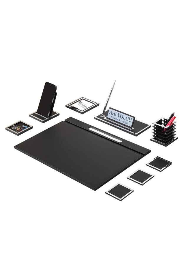 Lina Silver Desk Mat Set 9 Pieces Black