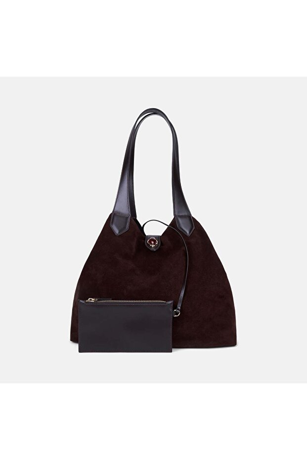 Women's Bitter Brown Stone Detailed Suede Shoulder Bag
