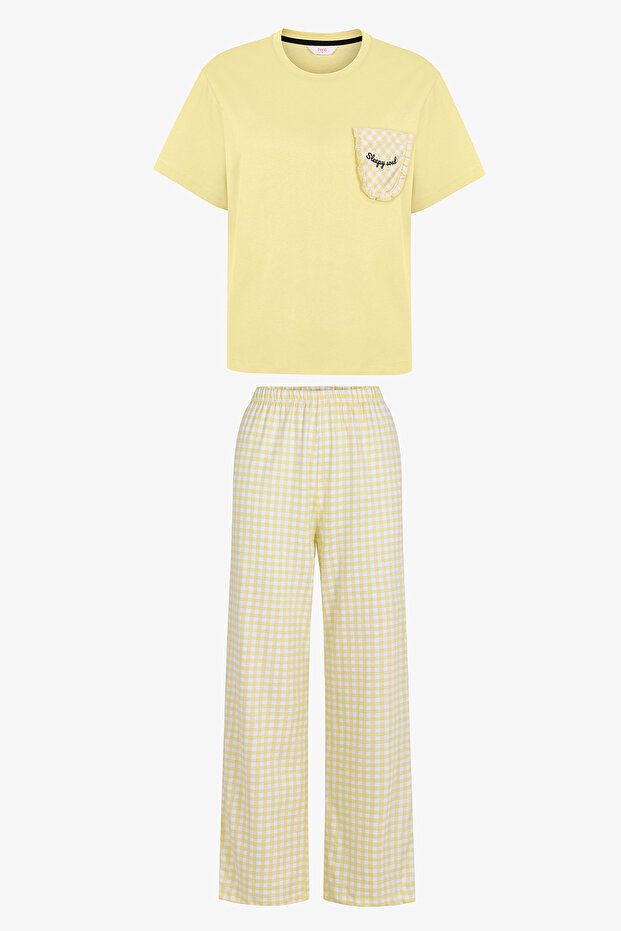 Light Yellow Sleepy Soul Cotton Piece Pants Pajama Set