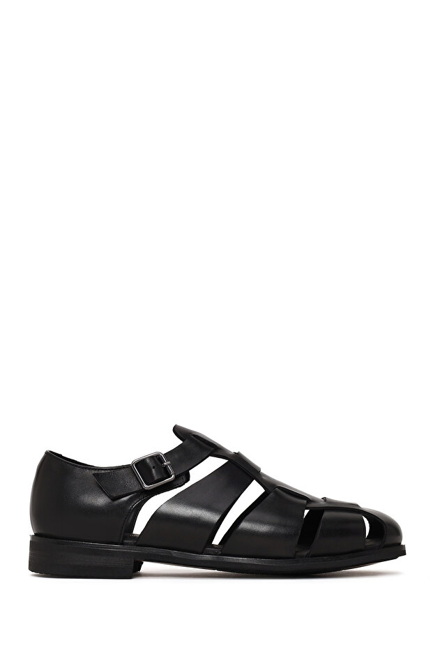 Black Men's Black Leather Buckle Summer Shoes 26Sfd695918