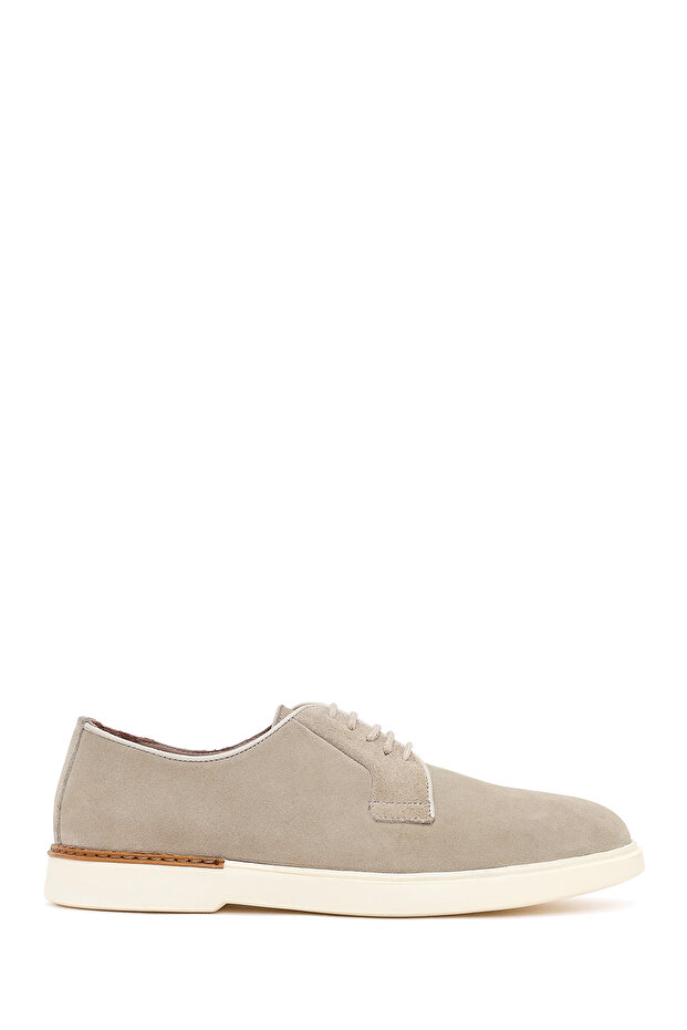 Men's Beige Lace-Up Suede Leather Casual Shoes 26Sfd750010
