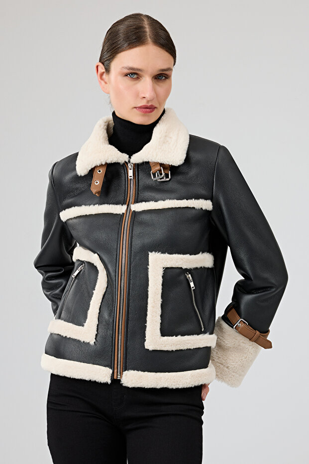 Megeve Women's Black Short Teddy Coat 25Wgp5319Ff