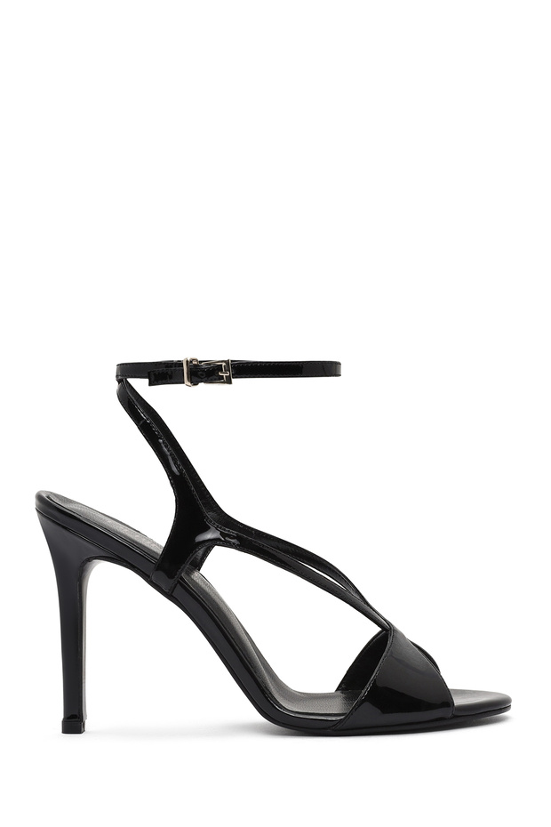 Women's Black Ankle Strap High Thin Heels Shoes Genuine Leather Sandals 25Sfd161516