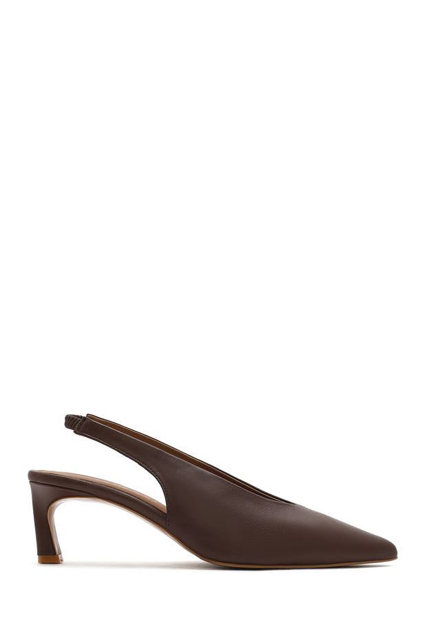 Women's Brown Open Back Elastic Short Heeled Leather Shoes 26Pfd130418